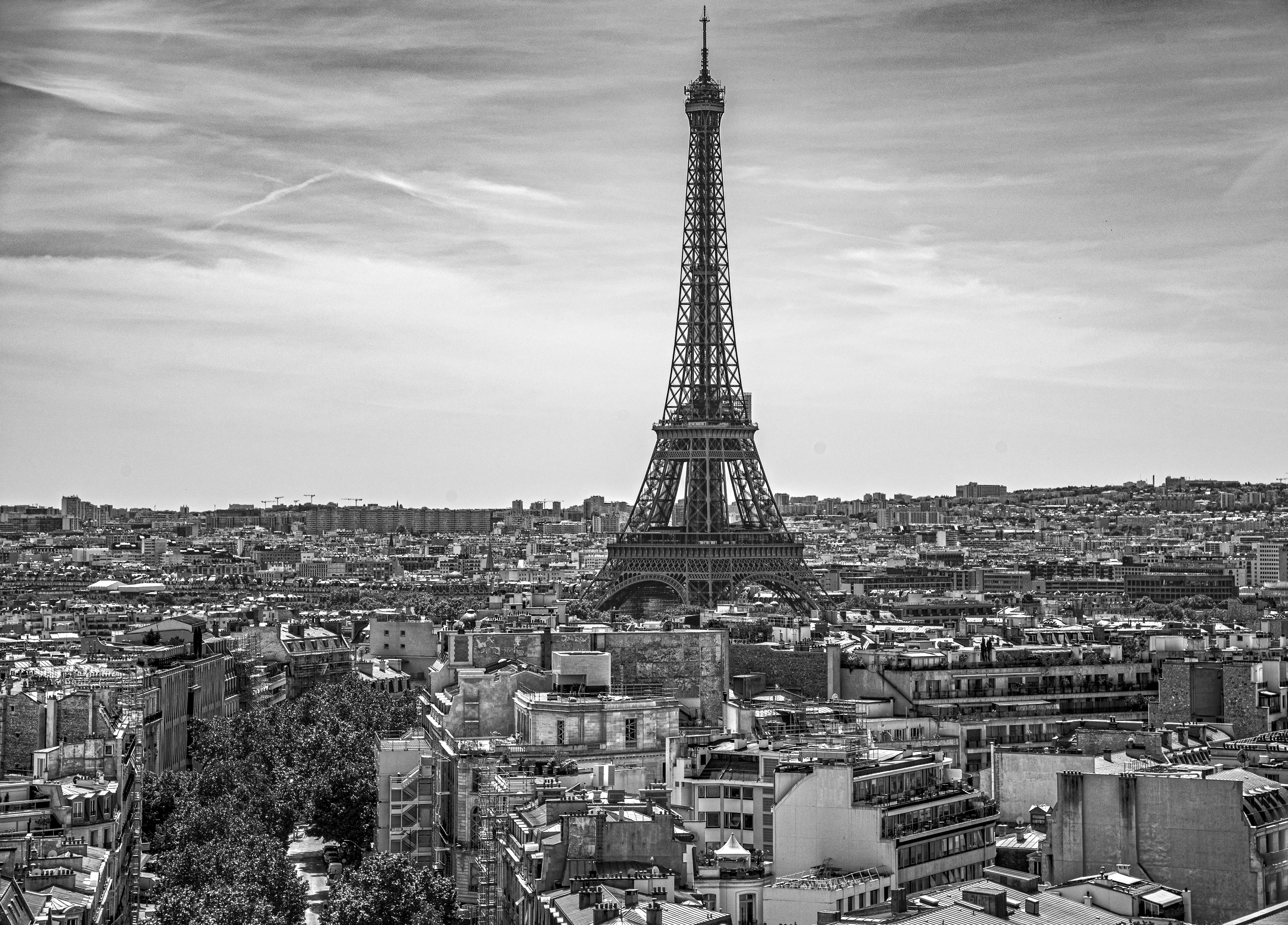 black and white photograph of the Eiffel Tower