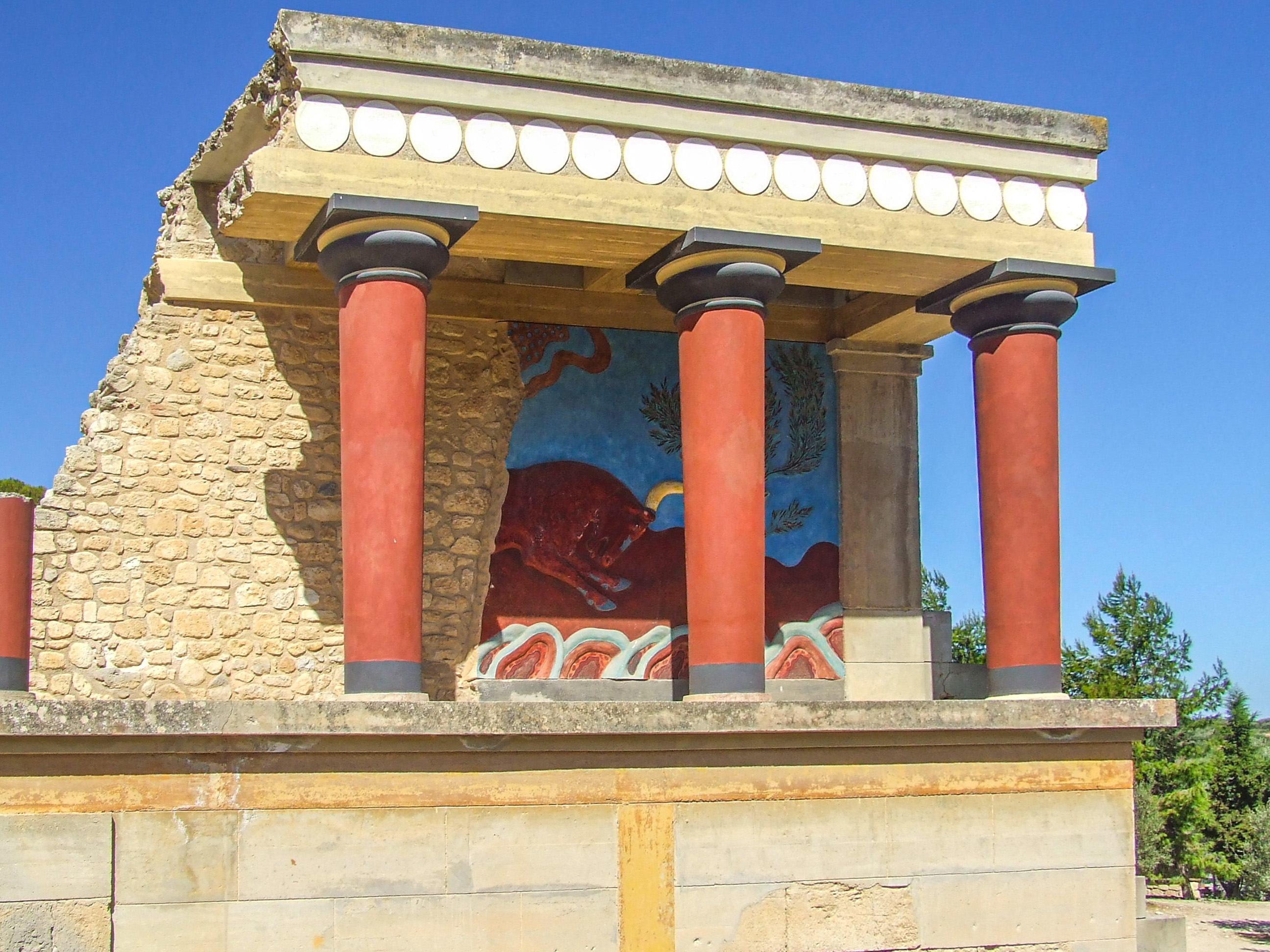 featuring a fresco of a bull