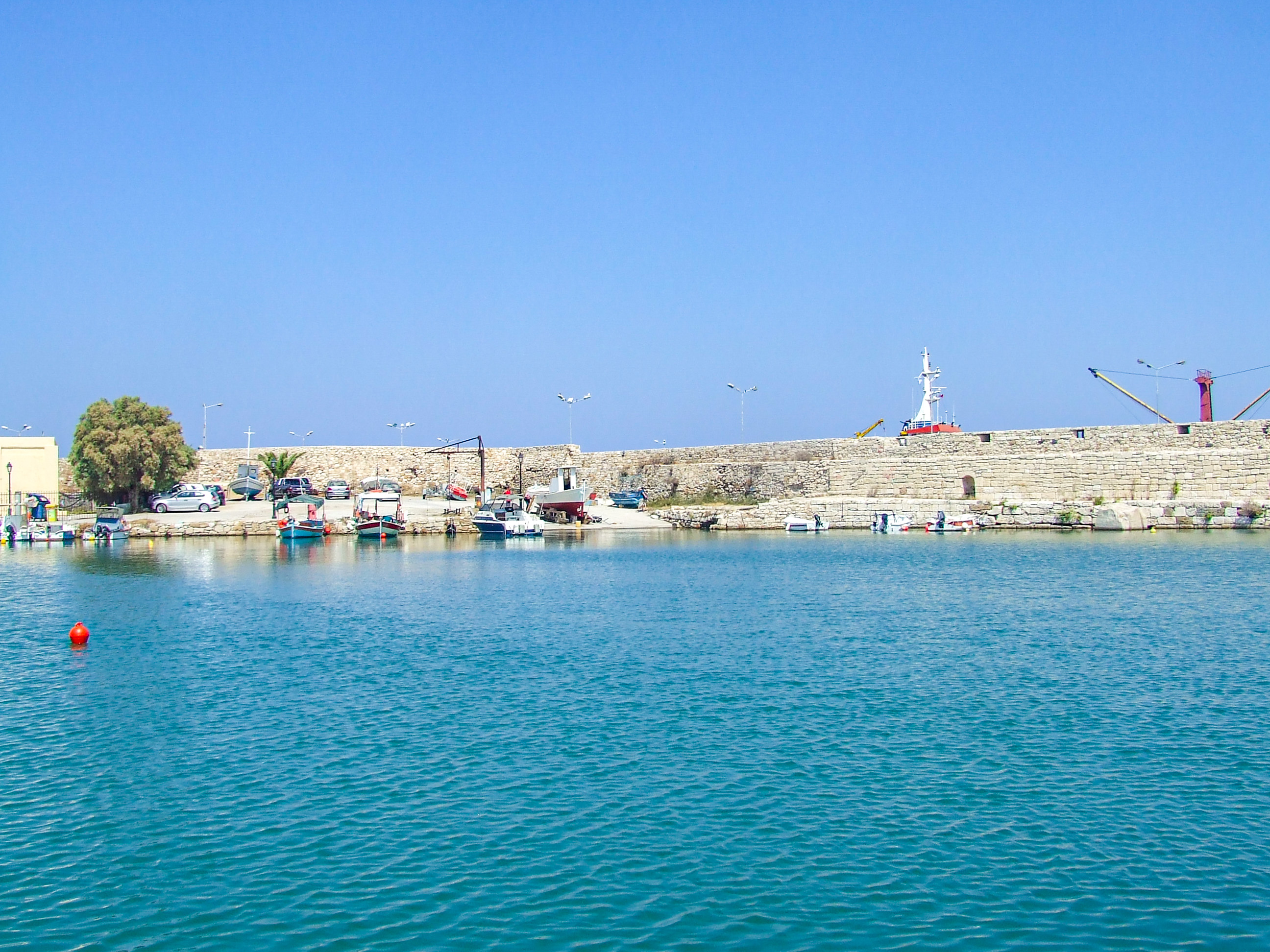 harbor scene with calm blue waters