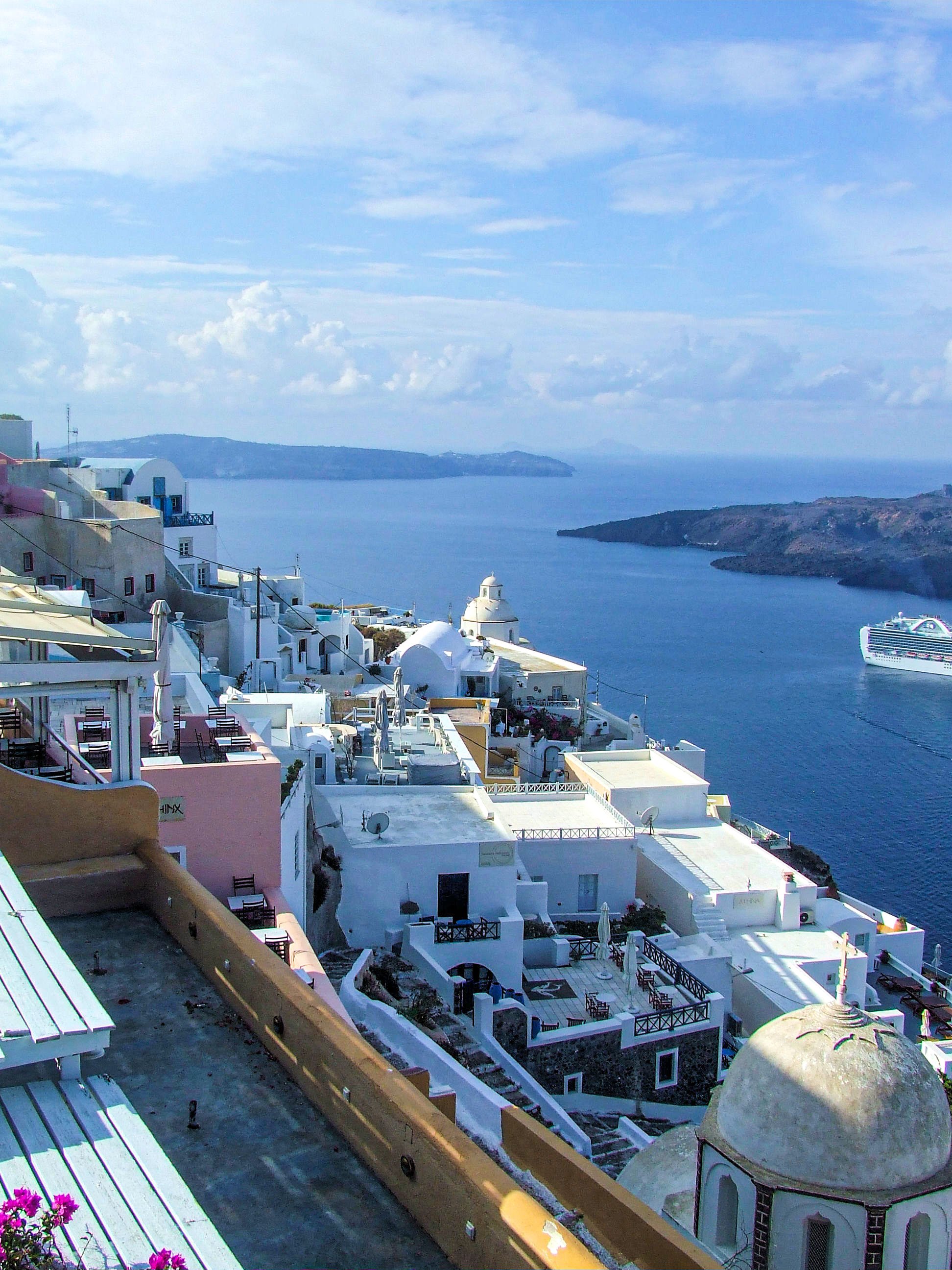 white-washed buildings, domed churches