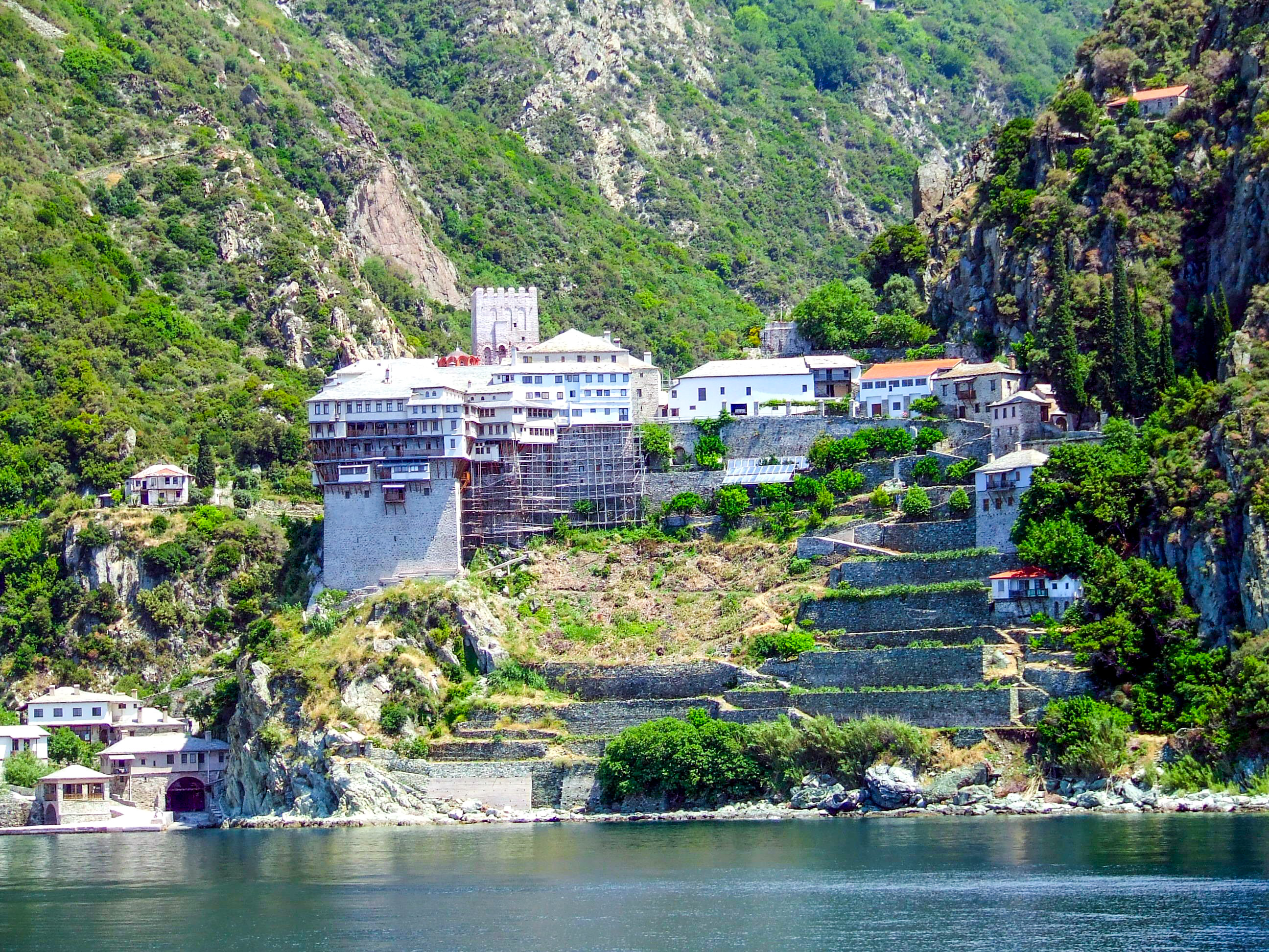 View of the Monastic Community of Mount Athos from a tourist boat