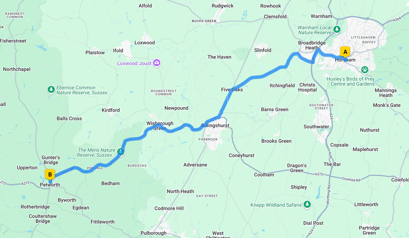 drive from Horsham to petworth
