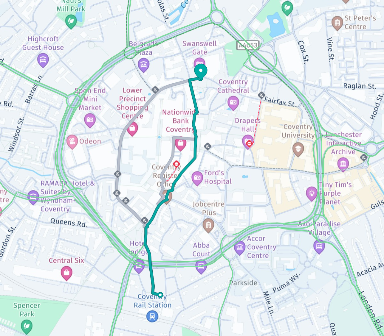 Walk from Coventry Station To Transport Museum